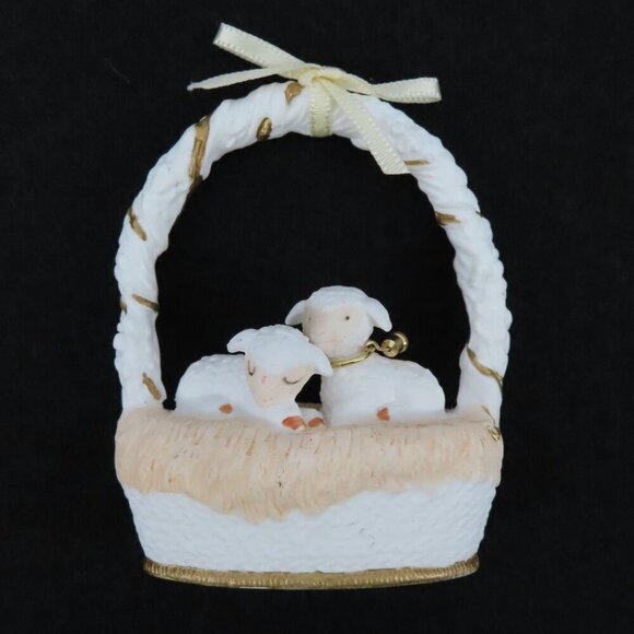 Hallmark Lambs Basket Bone China Christmas Is Gentle Christmas Ornament 1987 VTG - Picture 3 of 9